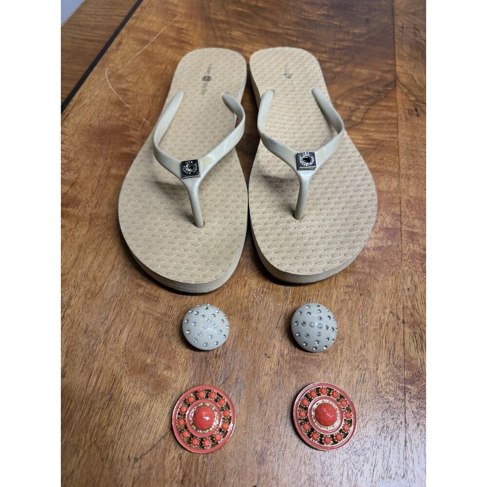 Lindsay Phillips Lot 3‎ Piece Women’s Beige Jelly Thong Sandals Switch 2 Snaps